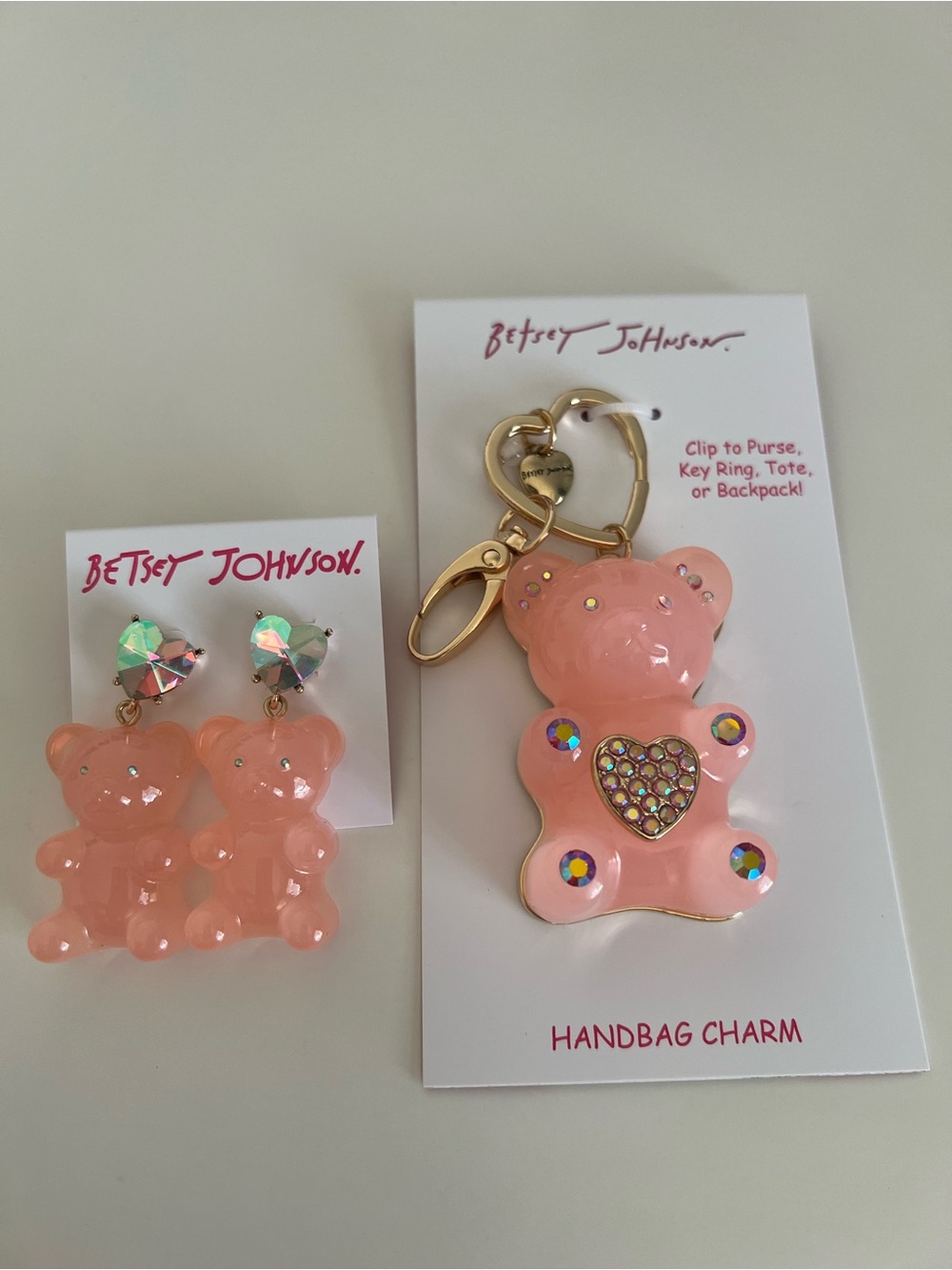 Betsey Johnson Gummy Bears Bag Charm and Earrings set